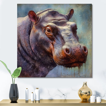 Hippo Portrait - Hippopotamus Framed Canvas Art